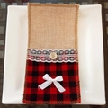 Porte-couverts de Noël avec motif à carreaux rouge et noir et toile de jute - Nœud à Carreaux Noir et Rouge