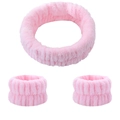 Set in pile corallo rosa con una fascia e due polsini per il lavaggio del viso e mani - Set da 3 pezzi rosa (141#)