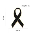 Broche ruban noir pour sensibilisation au cancer, émail noir et bordure dorée, 4,7 cm - Grand / Noir/Or