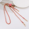 Adjustable pink leather woven metal chain strap with golden ball slider and lobster clasps - Pink Leather Light Gold Chain + Pink Ball