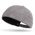 Gorro docker vintage de pana gris con ojal metálico ajustable y textura acanalada - Gris