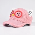Dettaglio cappello rosa in lana di agnello con ricamo gatto e orecchie soffici - 55cm Circonferenza / Rosa