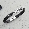 Pulsera para hombre de cuero trenzado marrón oscuro con dije infinito de acero plata - Marrón Negro (Infinito)