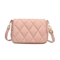 Light pink quilted faux leather crossbody bag with elegant gold chain and hardware - Pink