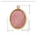 Macro detail of oval natural stone pendant with golden stainless steel beaded frame - YE424-2 Beaded Oval Pink