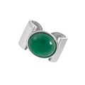 Wide S925 sterling silver ring featuring a large oval green agate stone inlay - Adjustable Open / White Gold / Green Chalcedony