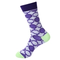 Plaid crew socks for women in purple and green with geometric knit chain patterns - 1081-Purple Green Chain