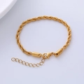 Gouden 4mm titanium stalen gedraaide touwketting armband met verstelbare sluiting - 4mm Breed/17+5cm Lang / Goud