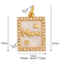 Gold plated Mama rectangle pendant with white enamel and cubic zirconia border - Rect Mama-Gold-MOP