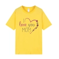 T-shirt jaune fête des mères avec motif floral I love you MOM et manches courtes - XS / Jaune / I Love You Mom