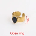 Hammered gold open ring featuring a teardrop black stone setting with 14mm height detail - Style 6-Hammered Teardrop Black