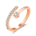 Rose gold S925 silver open ring featuring a sparkling zircon row and six-claw main stone - Six-Prong Solitaire / Rose Gold-J368