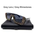 Semi-rimless sunglasses featuring grey lenses and sparkling grey rhinestones - Grey Lens Grey Rhinestone