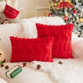 Taies d'oreiller de Noël en peluche rouge avec motifs de rennes et sapins festifs - 30*50cm Sans Cœur / Renne rouge