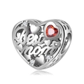S925 Sterling Silber Best Mom Herzanhänger mit rotem Edelstein und Kristallen - Best Mom Herz Charm / Silber Rotes Herz