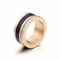 Anillo de hombre en acero de titanio dorado con fibra de carbono negra y doble fila de diamantes - US 7 / Dorado (KR47897-K)