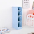 Blue frosted multi-compartment stationery organizer with tilted slots for desk storage - Slanted Wheat Straw Blue Small