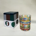 Italian-designed hand-painted crystal whiskey glass with colorful woven grid patterns - Stripe Pattern
