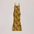 Detailed flat lay of slim fit maxi dress with faded camouflage pattern and thin straps - S / Chinese Ink Camouflage