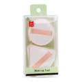Set van twee witte make-up pofjes met roze linten in een transparant doosje - Rond + Driehoek