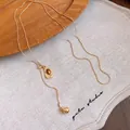 French vintage snake chain necklace with amber teardrop pendant and golden ball accents - 11# Necklace-Gold-Brown-Water Drop