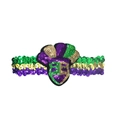 Colorful Mardi Gras sequin headband with jester mask charm in purple gold and green - Mardi Gras Sequin Armband/Headband-Jester Style A