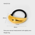 Detailed dimensions of a golden metallic heart bow hair tie with elastic rope - Gold Wide Curved (NXA3012G)