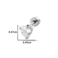 Silver stainless steel stud earring with 0.49cm heart-shaped cubic zirconia stone - Heart Style (0158-1#) / Silver