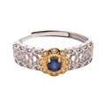 Vintage S925 sterling silver ring with blue gemstone and hollow carved bicolor details - Natural Sapphire Vintage Style (LR211)