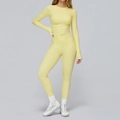 Ensemble de yoga jaune clair pour femme avec haut à manches longues et legging gainant - S / Top And Bottom (Manches Longues + Legging) / Jaune Oie