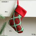 Red and green knitted Christmas stocking with snowflake pattern and hanging loop - Red Green Grid Snowflake Knitted Stocking / 14*19cm