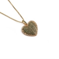 Gold box chain necklace with a heart pendant featuring dark green and white cubic zirconia - Green Heart