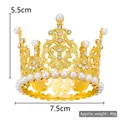Close-up of gold mini alloy crown with pearls and rhinestones, 5.5cm tall and 7.5cm wide - Small Round Gold 01