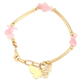 Détail du pendentif papillon doré sur bracelet en pierre rose avec fermoir mousqueton - Rose (Or KC)