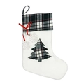 Chaussette de Noël avec sapin à carreaux verts, nœud rouge et pendentifs flocon de neige - Bas Sapin de Noël Vert