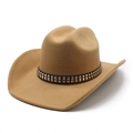 Detail of khaki wool felt cowboy hat with black leather studded band and silver rivets - M (56-58cm) / Camel