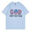 Sky blue oversized cotton t-shirt with American flag God One Nation graphic print - Light Blue