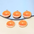 Set of 5 orange slice fruit charms with gold metal edges for DIY jewelry making - Style 18