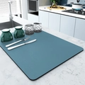 Absorbent Morandi blue kitchen drying mat with leather texture for countertop coffee bar - Navy Blue