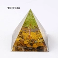 Handmade Orgone Pyramid with peridot tree and tiger eye stones in resin finish - TREE010-Green Crystal Tree/Gold Stones