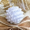White ruffled Christmas ornament ball with glitter finish and silver hanging loop - Sparkling White Layered Ruffle Ball 8cm