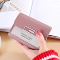 Women's tri-fold short wallet in dusty rose pink and off-white faux leather - Purple