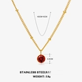 18K gold plated stainless steel necklace featuring a round red gemstone pendant - January Red (Garnet)