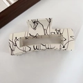 Matte beige rectangular hair claw clip with artistic black ink splash pattern - Square Off-white