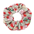 Detail of Christmas scrunchie with Santa and gift prints on soft green fabric - Light Grey Green