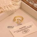 18K gold plated copper open ring featuring a white heart shell and sparkling crystal - 5# Double Heart