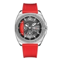 Herren-Sportuhr in Silber mit Skelett-Zifferblatt und rotem Silikonarmband - Rot