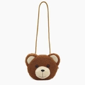 Cute brown plush bear crossbody bag for children with thin shoulder strap on white background - Brown Bear