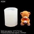 3D bear silicone mold for candles showing size 3x3x4cm with red bowtie teddy finish - Transparent A334 (Bow Tie Bear) / Clear