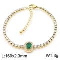 Bracciale tennis dorato con pietra verde smeraldo ovale e pavé di zirconi bianchi - Stile Smeraldo Ovale (KB185502-HM)